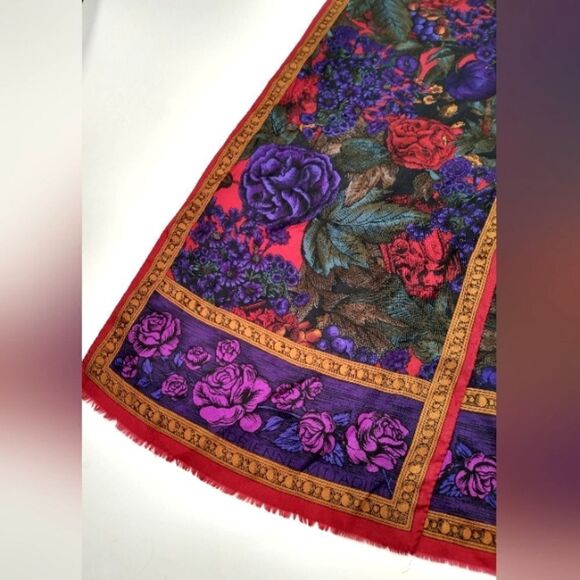 Adrienne Vittadini Vintage Long Floral Fringe Silk Scarf - Picture 4 of 15
